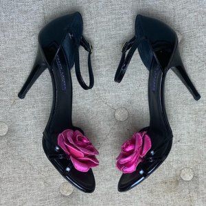 Ralph Lauren Black Leather Heels w/ Silk Flower